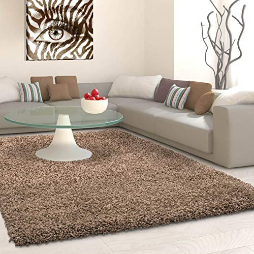 Ayyildiz Teppich-Hochflor Shaggy Teppich Unicolor einfarbig Wohnzimmer Flauschig, Polypropylen, Mocca, 80 X 80