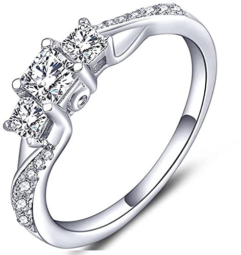 YL Verlobungsring 925 Sterling Silber Prinzessin geschnitten April Geburtsstein weißen Zirkonia 3 Stein Ehering für Damen Braut(Größe 54)