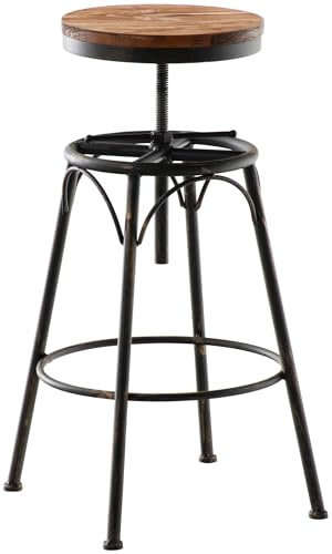 CLP Barhocker Beam Industrial Style I Höhenverstellbar 70-90 cm I Holzsitz, Metallgestell mit Fußablage I Drehstuhl für Küche, Bar, Bistro | Farbe Bronze