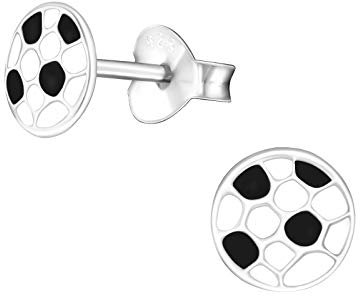 Bungsa FUSSBALL Kinder-Ohrstecker 6mm aus .925 Sterling Silber - niedliches Ohrringe SET mit Fußball - für Jungs und Mädchen