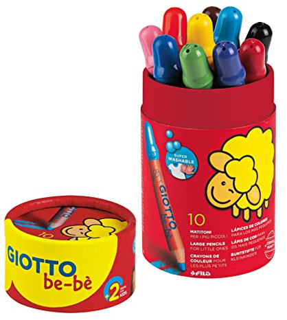 GIOTTO be-bè Jumbo-Farbstift, auswaschbare Farbstifte, Jumbo Mine, 7 mm, Runddose aus Karton, 10 sortierte Farben