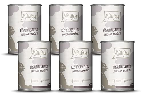 MjAMjAM - Premium Nassfutter für Katzen - köstliches Pferd an gedämpftem Kürbis, 6er Pack (6 x 400 g), getreidefrei mit extra viel Fleisch