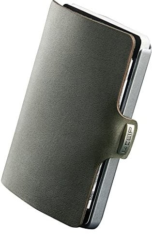 I-CLIP Original Slim Wallet - Leder Geldbörse mit Geldklammer - Glattleder Olive mit schwarzem Rahmen