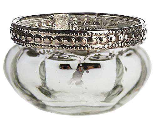 Annastore 8 x Teelichtgläser Vintage mit Metallrand in Antik-Silberfarben Ø 5 cm - Teelichthalter - Teelichtglas - Teelichter - Tischdeko – Glasteelichthalter (Silber 8 Stück)
