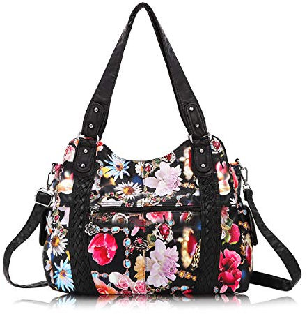 Angel Barcelo Große Damen-Handtasche, Hobo-Schultertasche, gewaschenes Leder, Large