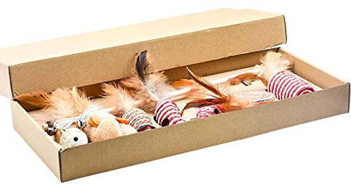 Happy Fox 7 PCS Cat Feather Toys, with Wooden Wand handle and 6 Feather/Plush Attachments, Interactive Cat Toy Wand for Indoor Cat and Kitten