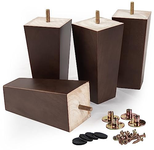 4 Inch Pieds De Meuble En Bois Naturel, La Vane 4 Pièces Pieds De Table Droit Carré Avec 5/16 8mm Boulon Pré-percé & Vis & Protecture De Plancher Pour DIY Meuble Sofa Fauteuil Canapé Lit Noyer
