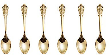 Golden Besteck-Set Barock, Antik Look, aus 18/10 Edelstahl Spiegelpolierte, ideal für Haus, Küche, Restaurant, Hochzeit, Partys, Nachmittagstee, Kaffeelöffel 6-teiliges, Länge 13.2cm