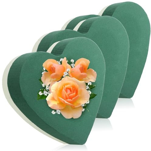 COM-FOUR® 3x Espuma Floral para arreglos Florales en Forma de corazón - Espuma Floral para Flores Frescas - Esponja Floral para Manualidades para Bodas, Pascua y cumpleaños (03 piezas - corazón)