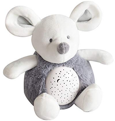 DOUDOU ET COMPAGNIE - Veilleuse Peluche Souris Musicale et Lumineuse pour Enfant - Avec 3 Lumières - Taille 20 cm - Gris Doux - Collection Unicef - Bruit Nature -Idée Cadeau Naissance - DC3691