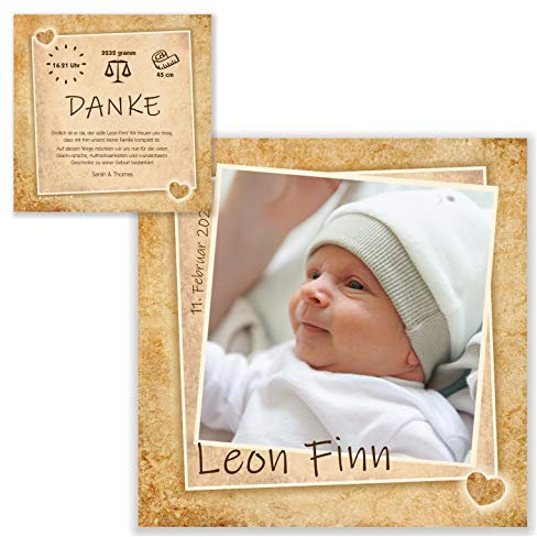 Unser-Festtag Sweet Vintage Dankeskarte Geburt Baby Danke Karten schick ausgefallen, mit Foto und Ihrem Wunschtext - 40 Karten