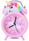 Réveil licorne pour filles, décoration de chambre mignonne, trotteuse silencieuse, avec rétroéclairage, double cloche super puissante, cadeau licorne pour enfants (rose)