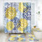 ArtSocket Duschvorhang-Set, Frühlingsblumen, Blau, Gelb, Marineblau, Blumen, Grün, abstrakte graue Pflanzen, Asterblatt, Natur, mit rutschfesten Teppichen, 182.9 x 182.9 cm, 4-teilig