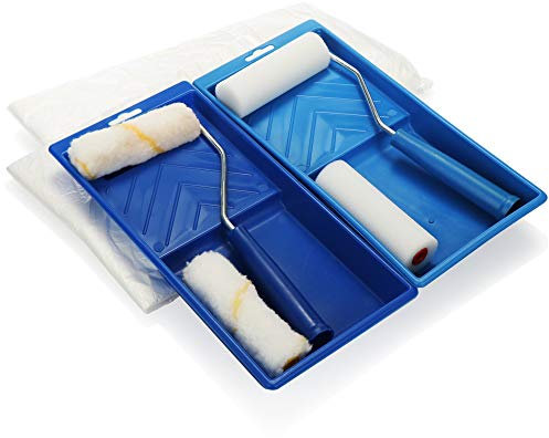COM-FOUR® 10-teiliges Maler-Set - Abdeckplanen, Farbroller und Farbwannen, optimal für Dekorations-, Maler- und Renovierungsarbeiten