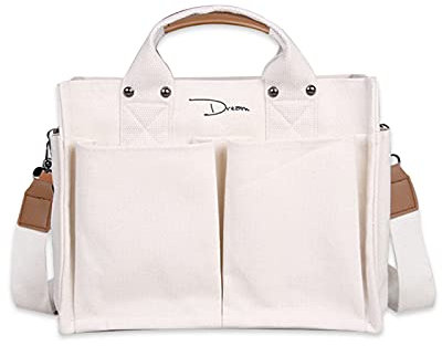 PORRASSO Damen Schultertasche Handtasche Casual Canvas Tasche Multifunktional Groß Umhängetasche Hobotasche für Alltag Reise Schule Ausflug Einkauf Beige