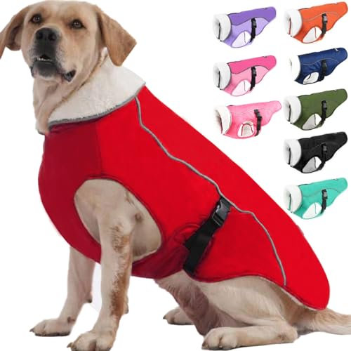EMUST Winterhundejacke, kuschelige winddichte Hundejacke für kaltes Wetter, einfarbig, für mittelgroße Hunde, Rot, M