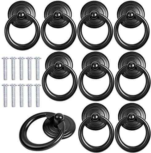 smatime 10 Stück Möbelknöpfe Schublade Ring Griffe Zinklegierung Drop Ring Griffe Schwarz Rund Schrank Knopf Schubladengriffe Türknöpfe Ring mit Schraube für Küche Schlafzimmer Möbel Dekoration