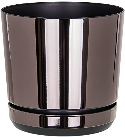 KORAD Black Mirror Indoor Plant Pots with Drainage System and Saucers, Round Modern Decorative Flowerpots for Houseplants, 6 Sizes, 25 Colours, Planter Pots for Indoor Gardening- (18 cm)