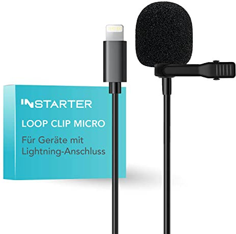 Instarter Lavalier-Ansteckmikrofon (6m Kabel) mit Windschutz & Tasche I kompatibel mit Apple-Geräten I 360 Grad Klangaufnahme I klarer Sound I mit Metallklemme zur Befestigung