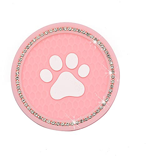 PTNKUIIY 2 Stücke Bling Kristall Auto Untersetzer,Glitzer Strass rutschfeste Universal Getränkehalter Dosenhalter Silikon Anti-Rutsch Einsatz Tasse Halter Auto Zubehor Innenraum für Frauen,Rosa