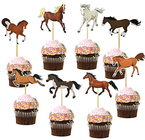 16 Stück Kuchendeckel Picks 8 Arten Pferde Kuchendeckel Dekor Für Verlobungsfeier Party Abendessen Essen Dekoration Lieferungen Happy Birthday Kinder Geburtstag Tiere Dekoration für Kuchen