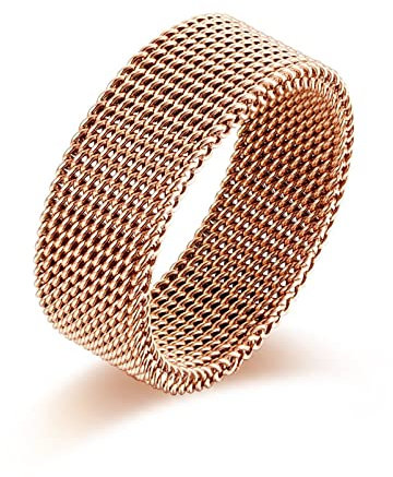 Wycian Bague Or Rose Personnalisable, Bague Personnalisable Or Rose Acier Inoxydable Taille 64 Modèle de Sangle en Maille Personnalisable pour Homme Femme