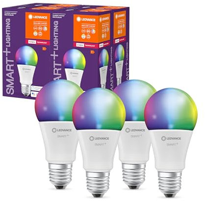 LEDVANCE Smart+ Lampe mit ZigBee Technologie, 9W, A60, matt, Sockel E27, Lichtfarbe RGBW einstellbar, 806lm, 4er Pack, White