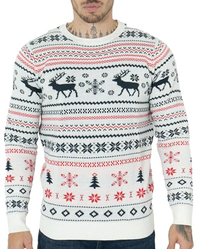 NOROZE Men's Christmas Jumper Unisex Long Sleeve Fairisle Reindeer Snowflake Xmas Tree Knitted Crewneck Novelty Sweaters for Winter and Holiday Parties