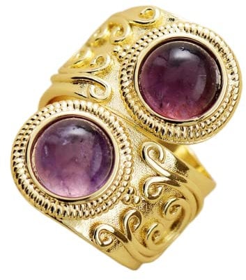 Vintage Damen 2 Stein Amethyst Türkis Ring Cocktail Verstellbar Versilberter Ring Jubiläumsschmuck,Amethyst Gold,Einstellbar