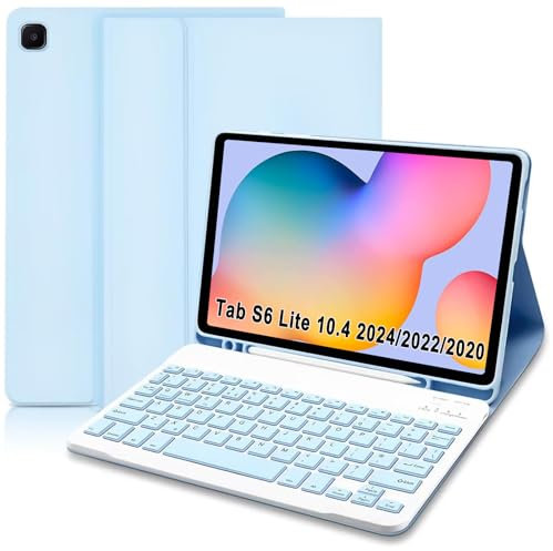 Lielax Case with Keyboard for Samsung Galaxy Tab S6 - Bluetooth UK Layout Keyboard Case for Samsung Tab S6 Lite 10.4”, Blue