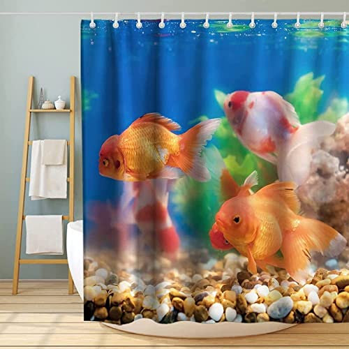 3D Rideau de Douche Poisson Rouge Rideaux de Douche Poisson Rouge Imperméable Anti Moisissure Rideau Salle de Bain pour Baignoire Rideau Douche 240 x 200 cm, 12 Crochets