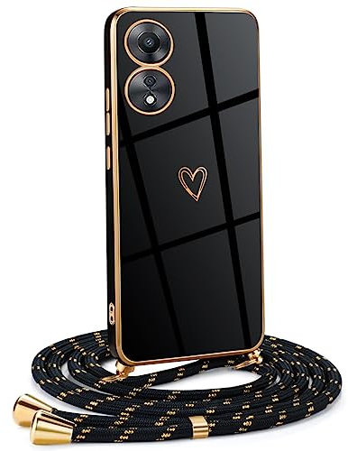 Mkej Funda para OPPO A78 5G con Cuerda, TPU Suave Silicona diseño de corazón con Chapado en Oro de Lujo, Funda OPPO A78 5G Cuerda para Mujeres y niñas