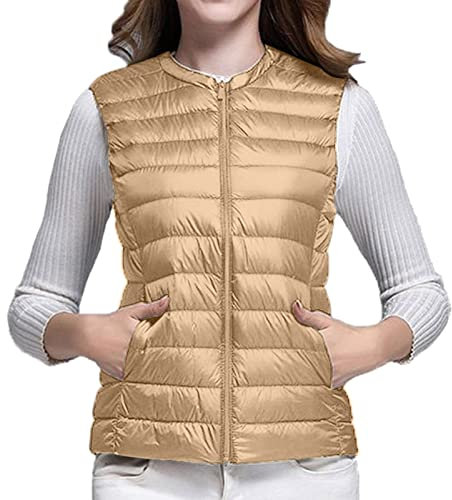 Veste matelassée pour femme - Veste mi-saison - Doudoune légère avec poche - Gilet matelassé - Veste d'hiver chaude et portable - Veste mi-saison légère sans manches, Or rose, L