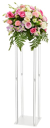 belupai Soporte para Florero de Columna Acrílica, 31.5 Pulgadas de Alto, Centros de Mesa Geométricos para Boda, Soporte para Flores, Pilar Transparente para Exhibición de Ramo para Bodas,(Claro)