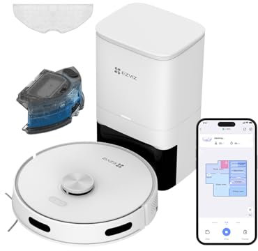 EZVIZ RE5 Plus Robot Aspirateur Laveur avec Station Vidange Automatique Poussière, Navigation LiDAR, Détection Obstacles, Aspiration 4000Pa, Tapis et Poils d'animaux, 300 m², Contrôle APP/Alexa