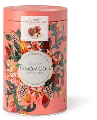 Bombón chocolate con leche y praliné de avellana lata Simón Coll 180g