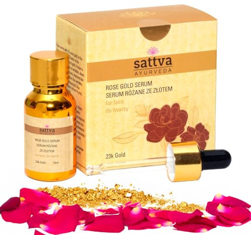 Sattva Sérum pour le visage - Sérum à l'huile de rose pour le visage - Anti-âge - Avec huile de rose et or 23 carats pour l'élasticité et le lissage - 15 ml