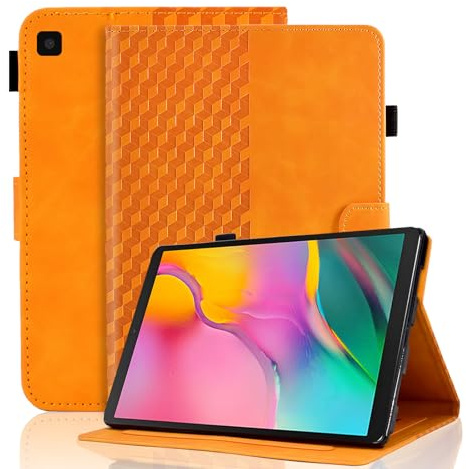 Funda Vkooer para Samsung Galaxy Tab A de 10.1 pulgadas 2019 SM-T510/T515, funda protectora de piel sintética tipo folio con función de soporte y ranura para tarjetas, color naranja