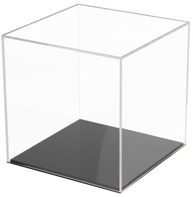 Kcgani Vitrine entièrement assemblée en Acrylique avec Base Noire, Cube Transparent Anti-poussière en Acrylique pour Objets de Collection, boîtier en Verre Alternatif avec Support Noir, 15,2 x 15,2 x