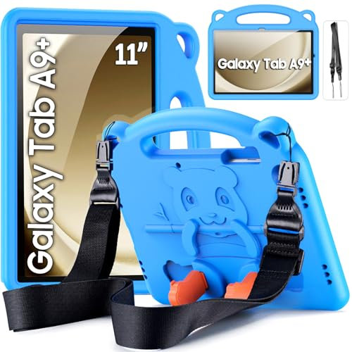 DUZZONA Funda Infantil paraSamsung Galaxy Tab A9 Plus 11 Pulgadas 2023 (SM-X210/X216/X218), Estuche Antigolpes con Asa, con Correa de Hombr, para Tab A9 Plus 11, Azul
