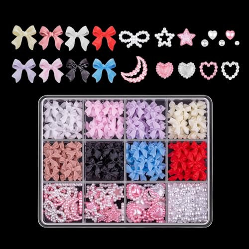 3D Nageldekorations Sets, 500 Stück Herz Starn Schleifen Nagel Charms, Schleifenknoten Nagelstecker Strasssteine für Manicure DIY Crafts Jewelry Accessories