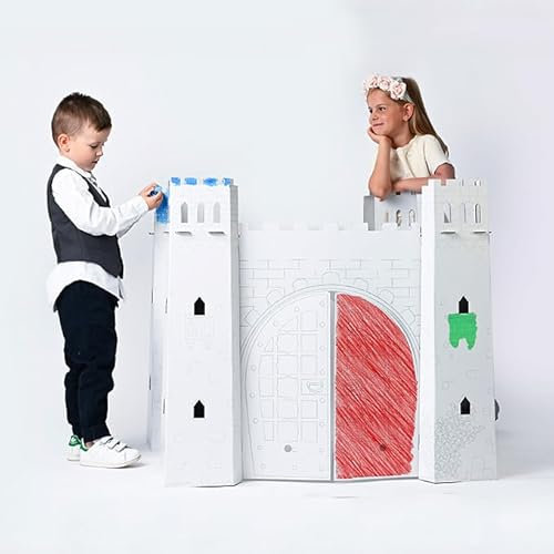 Märchenschloss aus Karton zum Ausmalen Spiel Labor Methode Montessori 100% umweltfreundlich und recycelbar GreenCity Papierdorf bauen und färben Rollenspiel und Emulation für Kinder
