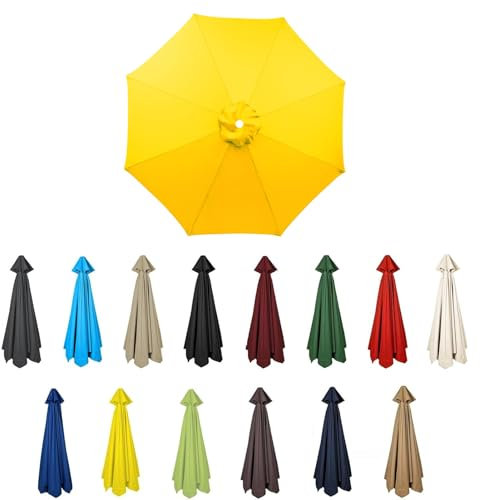 Sonnenschirm Ersatzbezug 2M/2.7M/3M 8 Rippen/6 Rippen,UV 50+ Patio Umbrella Cloth Cover Sonnenschirm Ersatz Stoff Für Garten Terrasse Hof Strand Pool Markt Tisc (2.7m-6Rippen,Gelb)