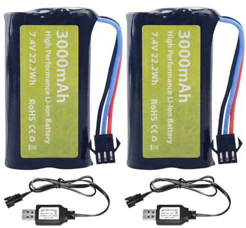 ZYGY 2PCS 7.4V 3000mah 15C 2S Batterie Prise SM-3P et câble de Recharge USB pour DE43 DE60 9500E RC Voiture Modèle de Voiture Camion Automobile Winner 1575 RC Voiture Batterie de Jouet