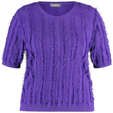 Samoon Damen Kurzarmpullover mit Fransen-Details Kurzarm, Strickbündchen unifarben Purple Plum 46