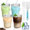 HUIKUANGEU Glasbecher mit Deckel und Strohhalm,4 Stück Glas Smoothie Becher mit Strohhalm,Transparente Gestreifte Glas-Wasserbecher 400ML,Eiskaffee Gläser,für Saft,Kaffee,Wasser,Tee,Smoothies