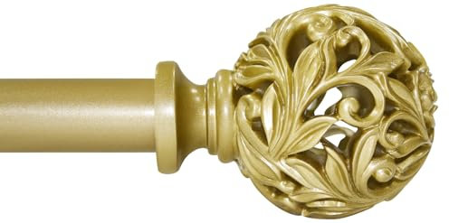 Ycolnaefllr Gardinenstange, 91 bis 304 cm, Gold, Stahl, Wandmontage (optional), Verstellbar, Robust, Dekorative durchbrochene geschnitzte Endstücke