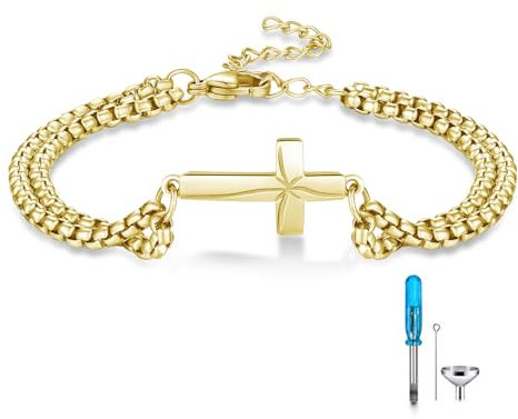 XIXLES Gold Kreuz Urne Armband 925 Sterling Silber Origami Kreuz Urne Armreifen für Asche Kreuz Armbänder Adjustable Memorial Keepsake Kremation Schmuck Geschenke für Männer Frauen