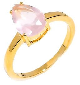 HIMALYA QUARTZ Natursteinring, 925er Sterlingsilberring für Damen und Herren, Rosenquarz-Edelsteinring zum Jahrestag, Größe 4,5, Gelbgold