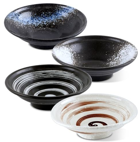 Ramen Schüssel Set, Ramen Bowl, 4 Stück Set 600ml Keramik Ramen Bowl, Japanisches Geschirr Set, Japanische Suppenschalen, Noodle Bowl, Müslischalen, Snackschale